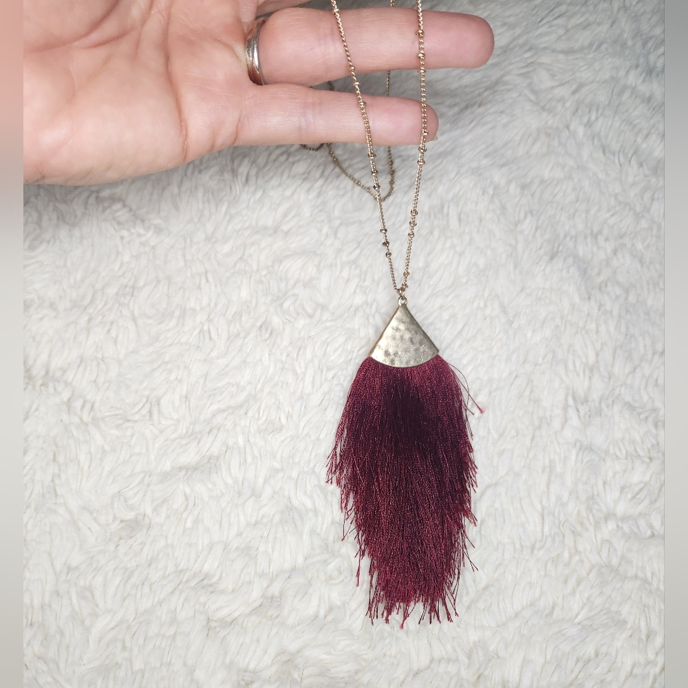 Burgundy Tassel Necklace